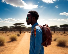 African man walking in a sunny background