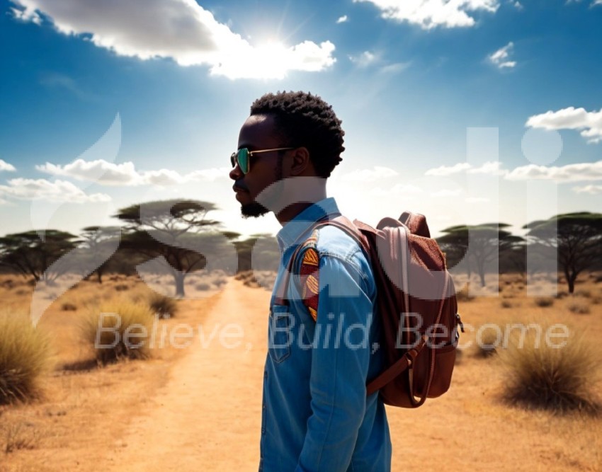 African man walking in a sunny background