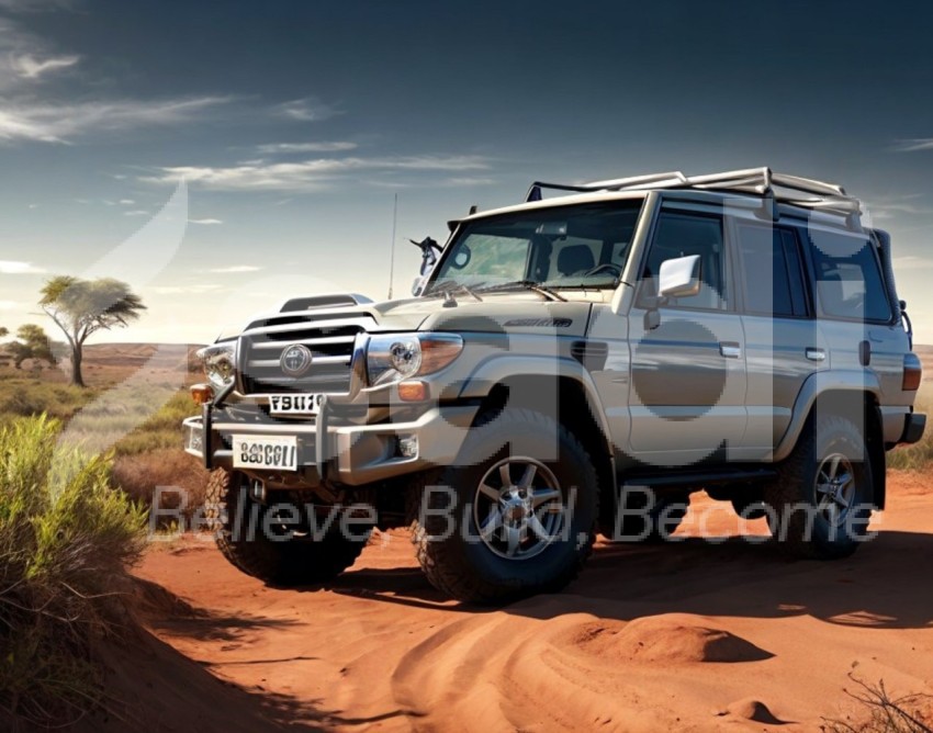 Toyota Land Cruiser Game Viewer drives along dirt road in a game park