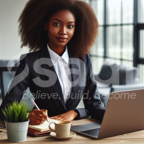 Beautiful African young lady in office