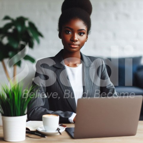 Beautiful African young lady in office