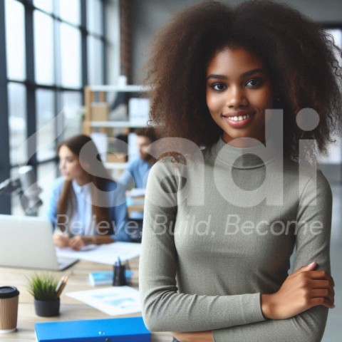 beautiful African young lady standing in the office