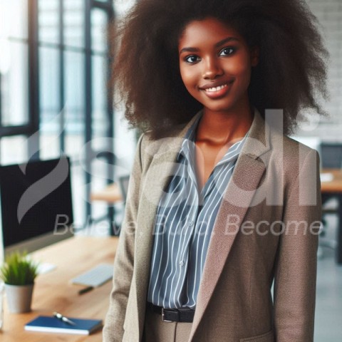 Beautiful African young lady standing in the office