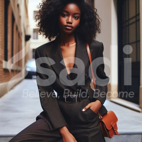 A young African model woman wearing a suite - full body image