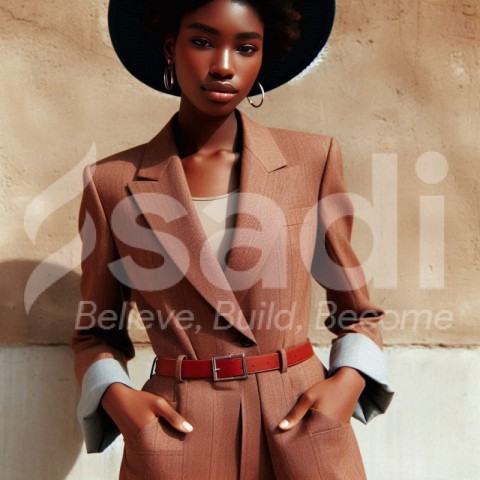 A young African model woman wearing a suite - full body image