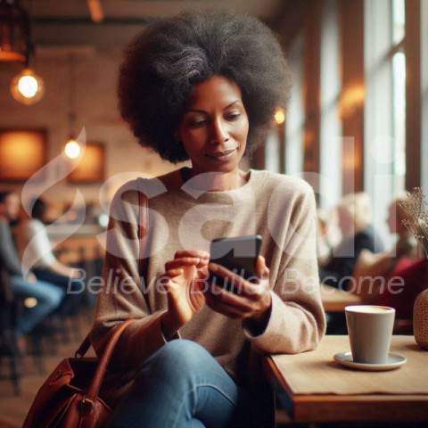 Mid age woman working in the cafe