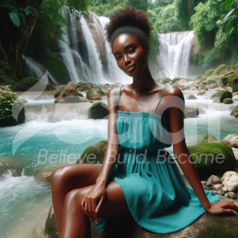 African American lady at the waterfall