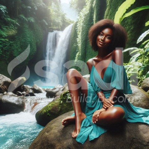 African American lady at the waterfall