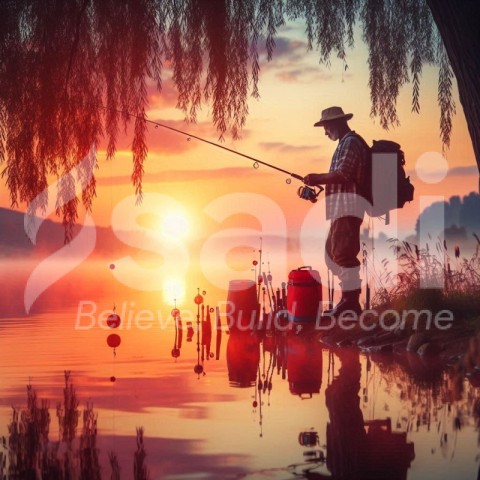 Fishing with a good sunset