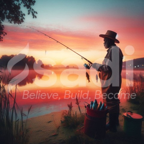 man Fishing with a good sunset