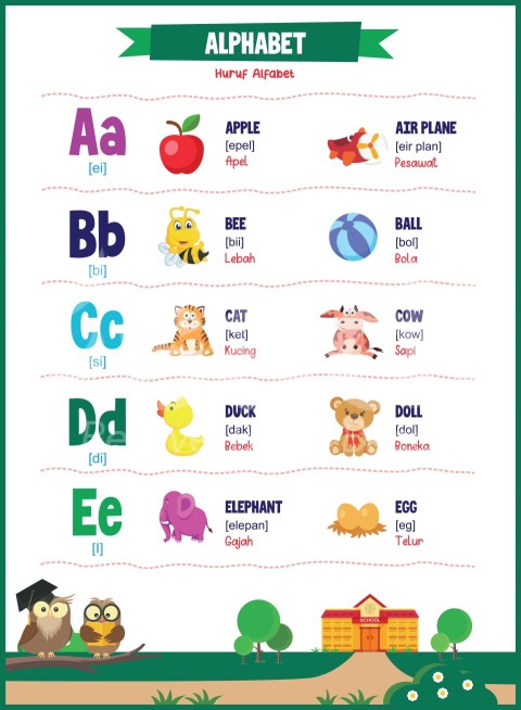 Learning alphabets with cute pictures for kids  Vector, PDF and images ready to print